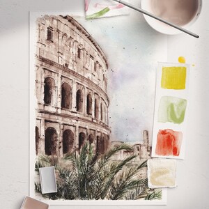 Rome poster travel Italy print Rome wall art Italian home decor Rome painting watercolor Collosseum art print Italy illustration travel gift