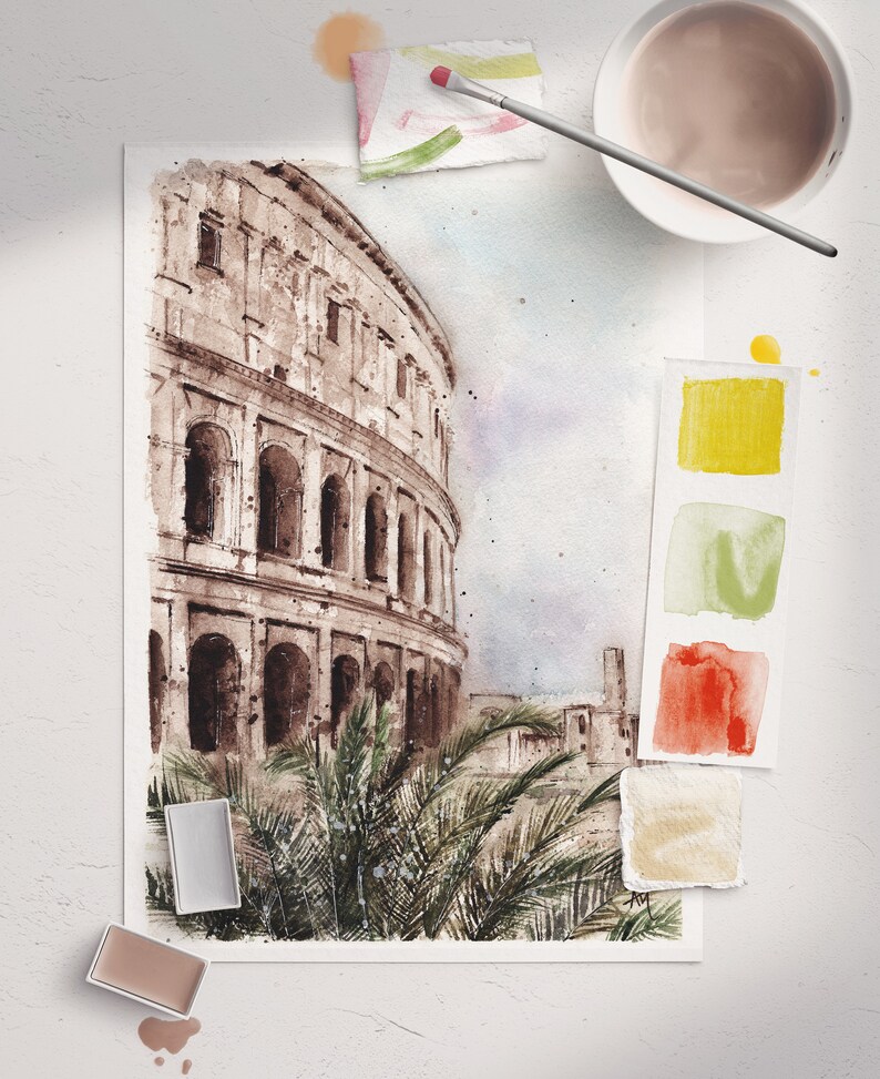 Rome poster travel Italy print Rome wall art Italian home decor Rome painting watercolor Collosseum art print Italy illustration travel gift