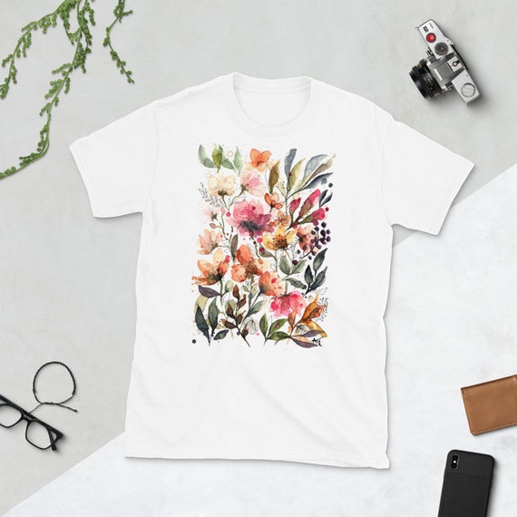 Floral Tshirt Unisex Tshirt Floral Painting 100 Ring Etsy