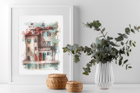 Casas de Venecia en el canal Impresión de mi pintura de | Etsy México