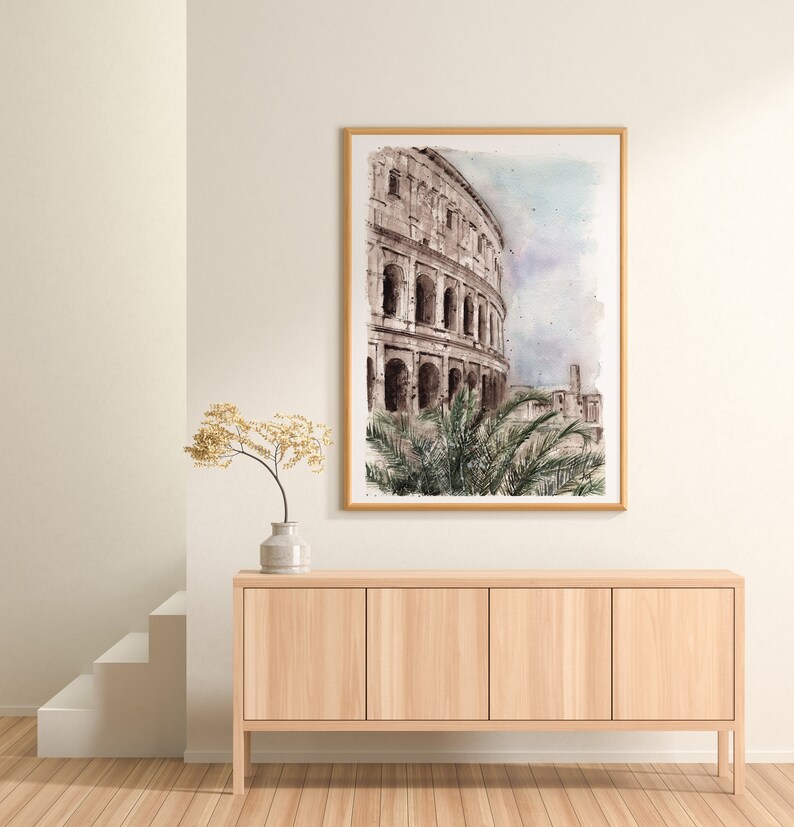 Rome poster travel Italy print Rome wall art Italian home decor Rome painting watercolor Collosseum art print Italy illustration travel gift