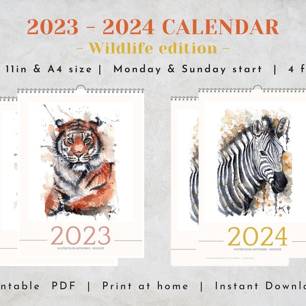 2023 2024 Calendar printable art calendar wildlife animal art calendar 2023 wall calendar animal illustrations calendar wildlife art wall