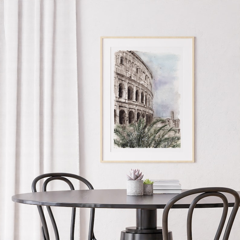 Rome poster travel Italy print Rome wall art Italian home decor Rome painting watercolor Collosseum art print Italy illustration travel gift