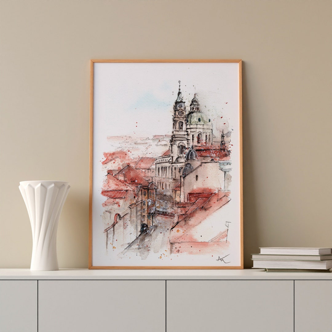 Prague Travel Print Prague Poster Wall Art Prague Watercolor Etsy