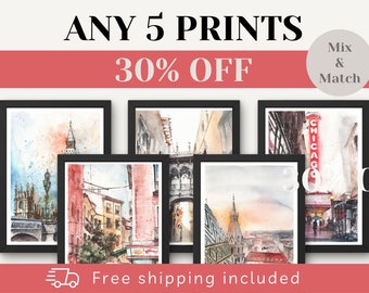 Travel Poster Bundle Print Any 5 prints Money Saving Offer Travel Print Wall Art Gift City Travel Art Gift Birthday Anniversary Gift Framed