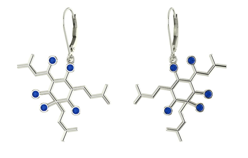 Molecule sterling silver leverback earrings set with birthstones Molecular Bliss