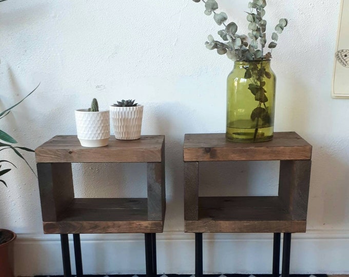 PAIR of Handmade Rustic Bedside Tables With Black Industrial Etsy