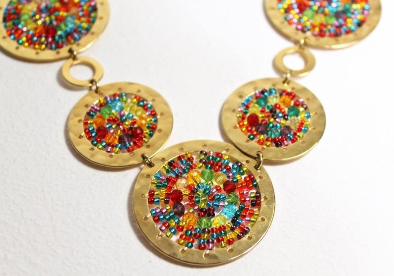 colombian jewelry circle pendant necklace and earrings black and multicolor Circle necklace and earrings for women circle necklace