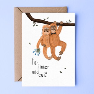 Hochzeitskarte " Affen Ehepaar " | Grußkarte zur Hochzeit | Postkarte zur Hochzeit DIN A6 mit Umschlag