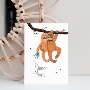 Hochzeitskarte " Affen Ehepaar " | Grußkarte zur Hochzeit | Postkarte zur Hochzeit | DIN A6 mit Umschlag