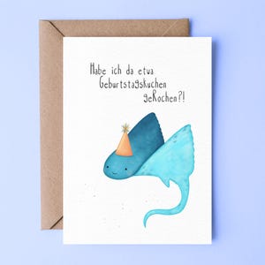Geburtstagskarte Rochen | Postkarte Fisch | DIN A6 mit Umschlag | lustige Geburtstagskarten | Geburtstagsgrüße | Geburtstagsgruß lustig |