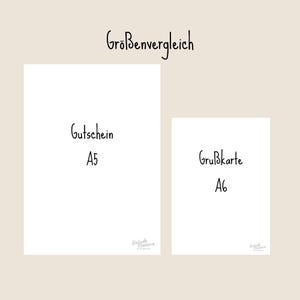 May include: Two white rectangular cards displayed side-by-side. The larger card on the left is labelled Gutschein A5, and the smaller card on the right is labelled Gru&szlig;karte A6. The text Gr&ouml;&szlig;envergleich is centred at the top of the image.