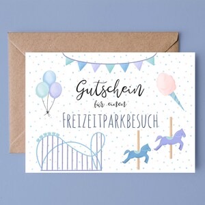 Gutschein für einen Freizeitparkbesuch | DIN A5 mit Umschlag | Geschenkgutschein Freizeitpark | Freizeitpark-Gutschein | Freizeitpark Ticket