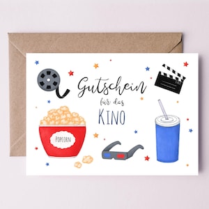 Gutschein Kino | Kinogutschein | DIN A5 mit Umschlag | Geschenkgutschein Kino | Kinovorstellung Gutschein | Zeit schenken | Film Gutschein