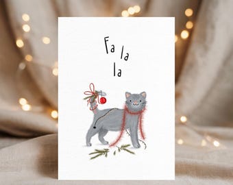 Cat Christmas Card | DIN A6 | Fa la la Christmas Postcard