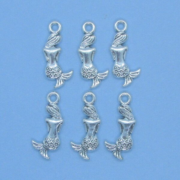 12 Tiny Mermaid Charms, Silver Mermaid Charms, Small Mermaid Pendant, Beach Charms, Double Sided Charms