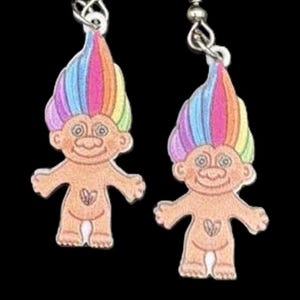 Troll Earrings, 80s Inspred Jewelry, Toy Earrings, Trolls Jewelry, Costume Jewelry, Girls Earrings, Movie Earrings, Retro Jewelry