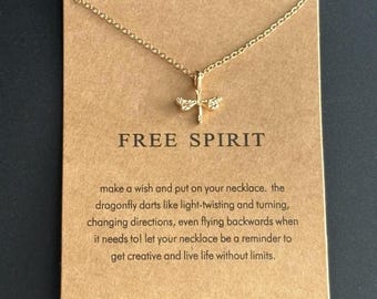 Dainty Dragonfly Necklace: Gold Charm, Free Spirit Jewelry