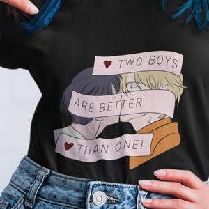 Two Boys Are Better Than One Shirt - Yaoi BL Manga Boys Love Tee - Cute Yaoi Fan Art T-Shirt - Fujoshi Fudanshi Anime Merch