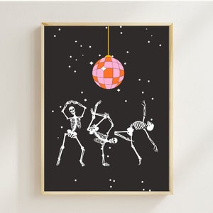 halloween art print | skeleton printable | halloween decor | dancing skeletons | halloween printable | halloween wall art