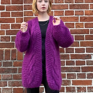 fuchsia mohair warm fluffy sweater cardigan