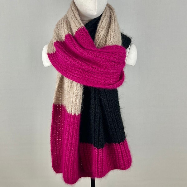 large multi-colored color block beautiful scarf made of mohair angora soft long custom made