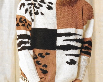 PDF Download Vintage Knitting Pattern Animalistic Sweater African Style Intarsia  (original German, automatic translation)