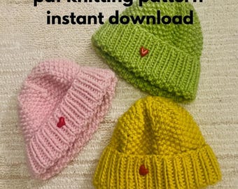 A PDF knitting pattern for a hat made from chunky merino yarn. Simple instructions for beginners.