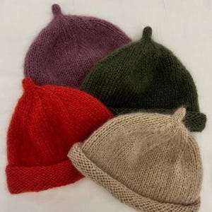 Handgemaakte mohair Docker Beanie met puntige bovenkant, wollen vissersmuts in pixie-stijl, wintermuts voor dames en heren.