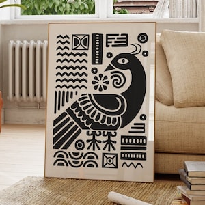 Black and White Pretty Scandinavian Folk Art Print