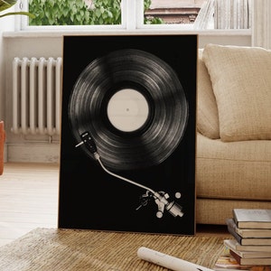 Black and White Vinyl Record Wall Art Record Player Print Gift for Music Lovers Gift for Music Producer Teen Room Decor Printable Wall Art