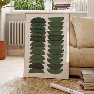 Dark Green Mid Century Modern Print - Abstract Shapes Digital Art