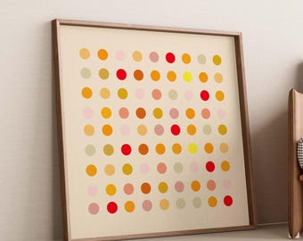 Colorful Polka Dot DIGITAL Print in Warm Colors, Square Poster