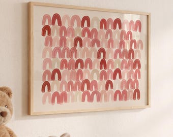 Girls Blush Pink Rainbow Pattern DIGITAL Art Print Nursery Wall Art
