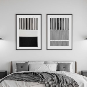 Black & White Art Mid Century Artwork Set of 2 Prints Modern Art Decor Living Room Wall Art Minimalist Wall Art Monochrome Poster Printables