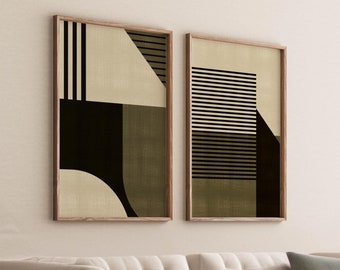 Downloadable Bauhaus Poster Prints, Retro Lines Art Bauhaus Print Geometric Mid Century Posters, Neutral Wall Art Olive Green Wall Art Decor