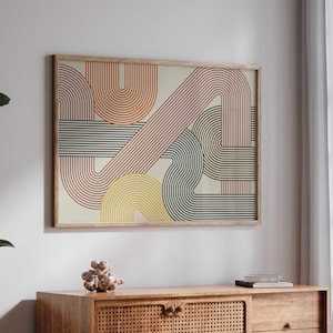 Boho Modern Geometric Line Art Pastel Abstract FRAMED Print