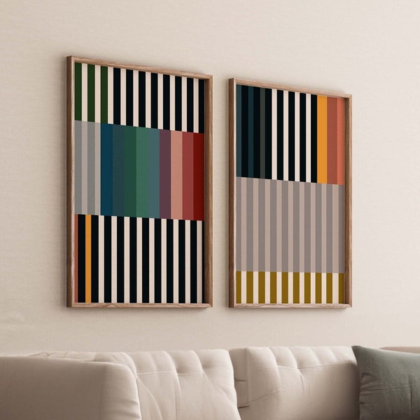 Colorful Set of 2 Striped Art Prints