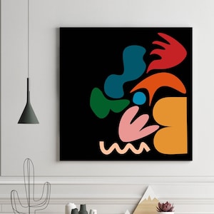 Impresión abstracta colorida y divertida: formas modernas y divertidas en cuadrados