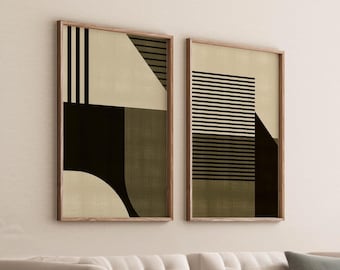 Set of 2 Cool Bauhaus Abstract Wall Art Prints