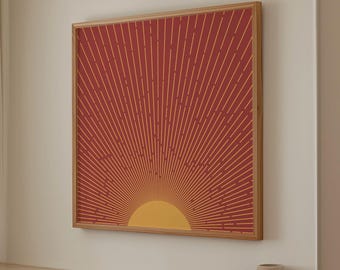 Arte digital moderno con diseño de rayos de sol rojos y amarillos - Arte de pared cuadrado