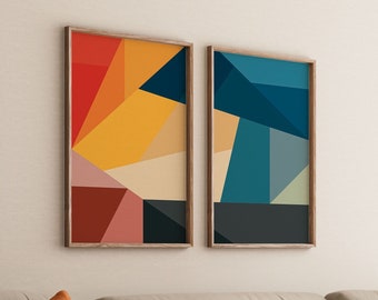 Modern Set of Bold Colorful Abstract Digital Art Prints