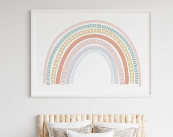 Arte mural digital Arcoíris Pastel - Lámina abstracta para la habitación del bebé o de los niños.