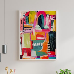 Impresión de pintura abstracta grande, arte de pared colorido, gran decoración moderna, arte abstracto moderno, pintura multicolor, colores vibrantes, obra de arte digital