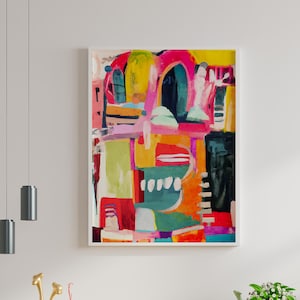 Grande impressão de arte de parede colorida vibrante, pintura abstrata moderna e brilhante, impressão de sala de estar extra grande, impressão de pintura, decoração divertida de escritório