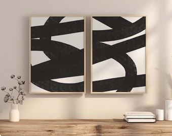 Black Brush Strokes Print Set