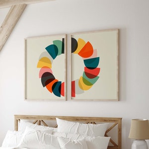 2er-Set Bunte Mid Century Drucke - Moderne Abstrakte Split DIGITALE Kunst