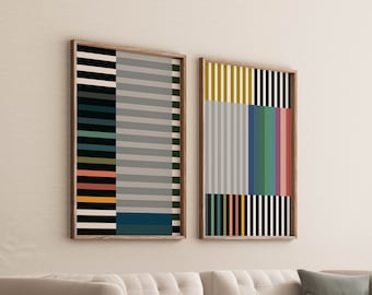 Set of 2 Black and White Abstract Line Art Prints – Modern Minimalist Wall Art for Living Room or Office