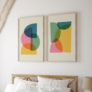 Set of 2 Brightly Colored Abstract Wall Art Digital Prints