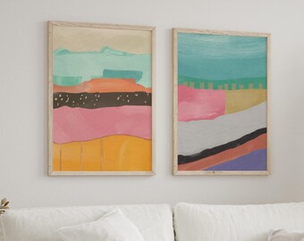 Set of 2 Colorful Abstract Landscape Painting Art Prints